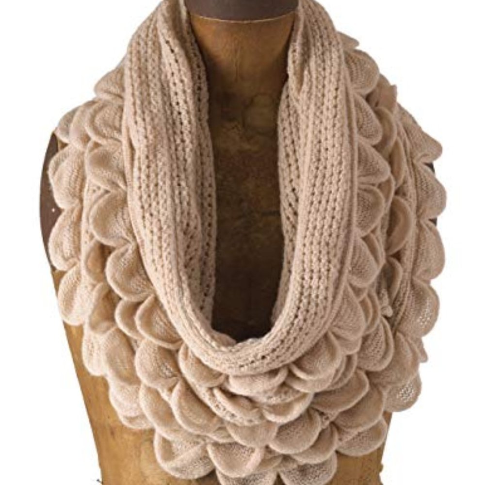 Oatmeal Oversized Ruffle Knitted Infinity Scarf